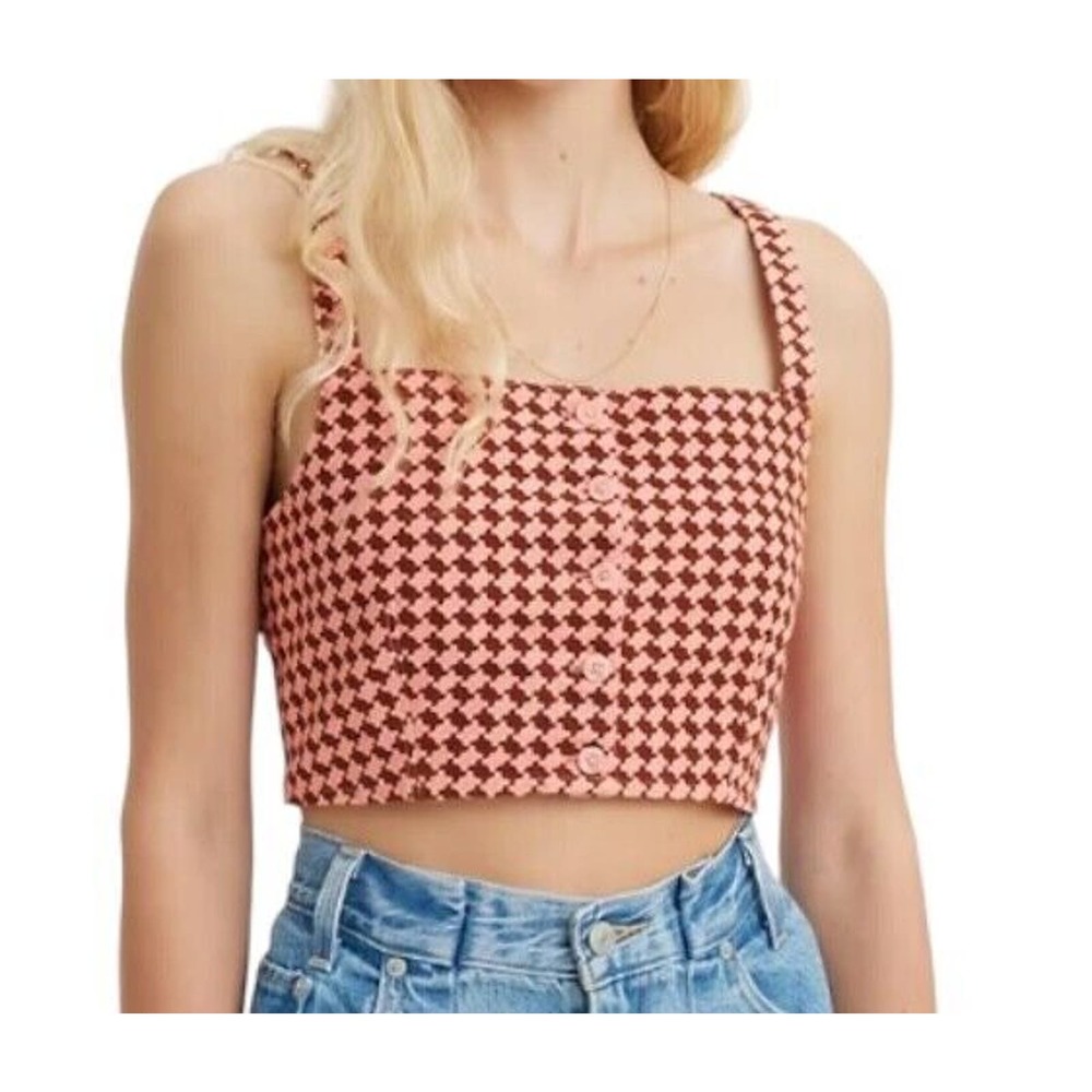 Levi’s Women's NADIA Cropped Top 100% Cotton Size S M L Brown Pink Printed